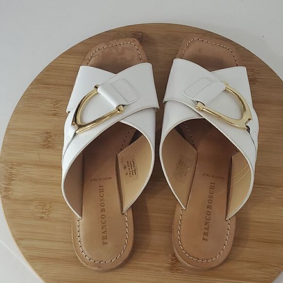 Franco Boschi White Italian Leather Slides Sandals Women's Size 39 - Picture 5 of 11